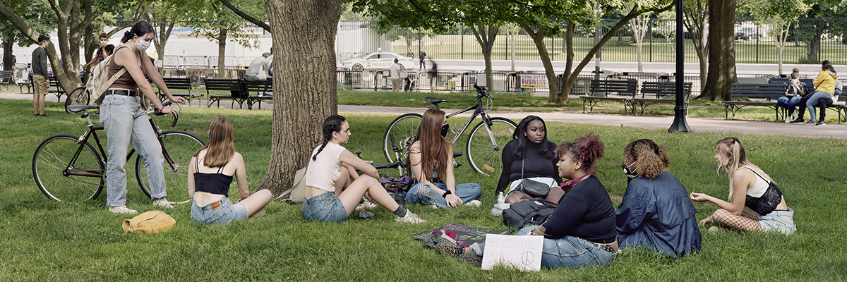 "High School Students after Black Lives Matter Protest, Lafayette Park, Washington, D.C." by An-My Lê